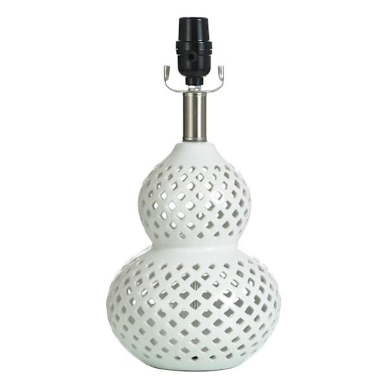 White Lattice Double Gourd Accent Lamp, 14″