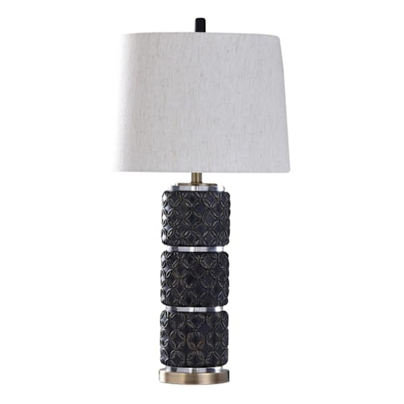 Black Stacked Textured Large Table Lamp with Shade, 32″