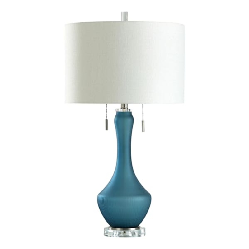 Blue Glass with Acrylic Base Large Table Lamp with Shade 31″