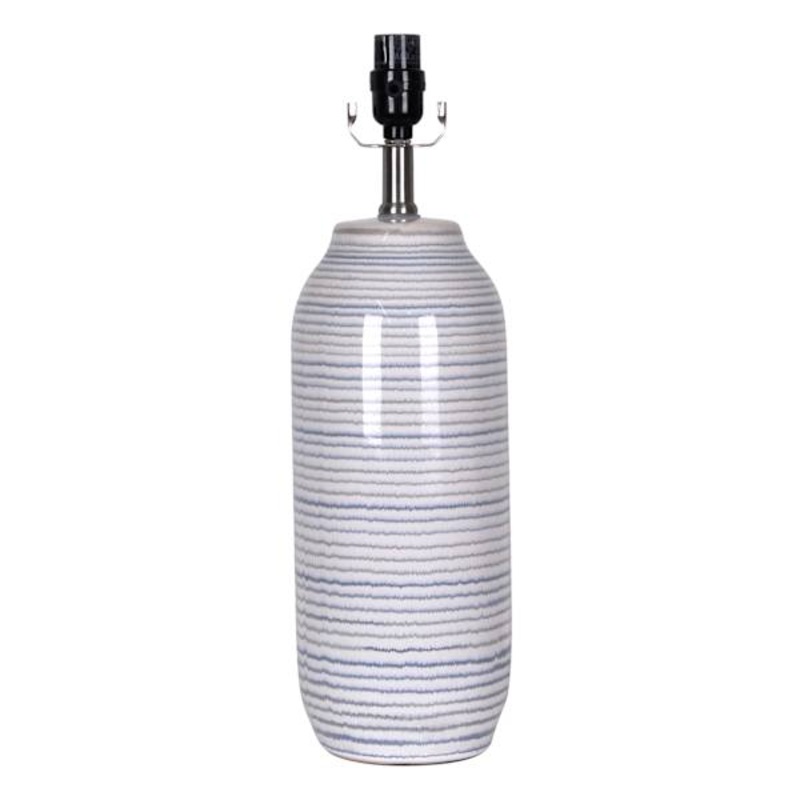 Blue & Grey Striped Ceramic Medium Table Lamp Base, 19.5″