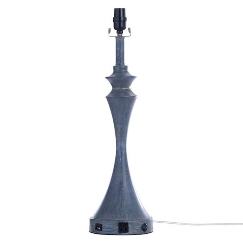Blue Hourglass Metal Large Large Table Lamp Base with USB, 24″