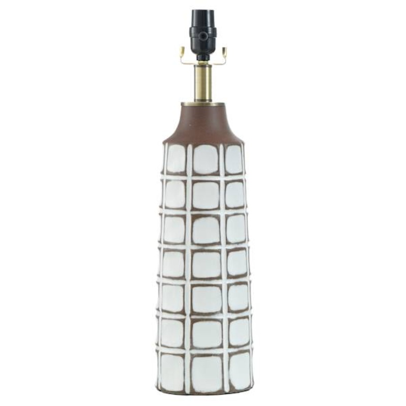 Brown & White Checkered Ceramic Medium Table Lamp Base, 20.5″