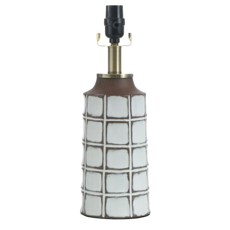 Brown & White Checkered Ceramic Small Lamp Base, 15″