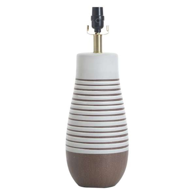 Brown & White Striped Ceramic Medium Table Lamp Base, 19.3″