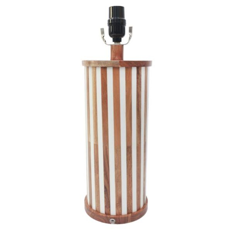 Brown & White Striped Inlay Medium Table Lamp Base, 17″