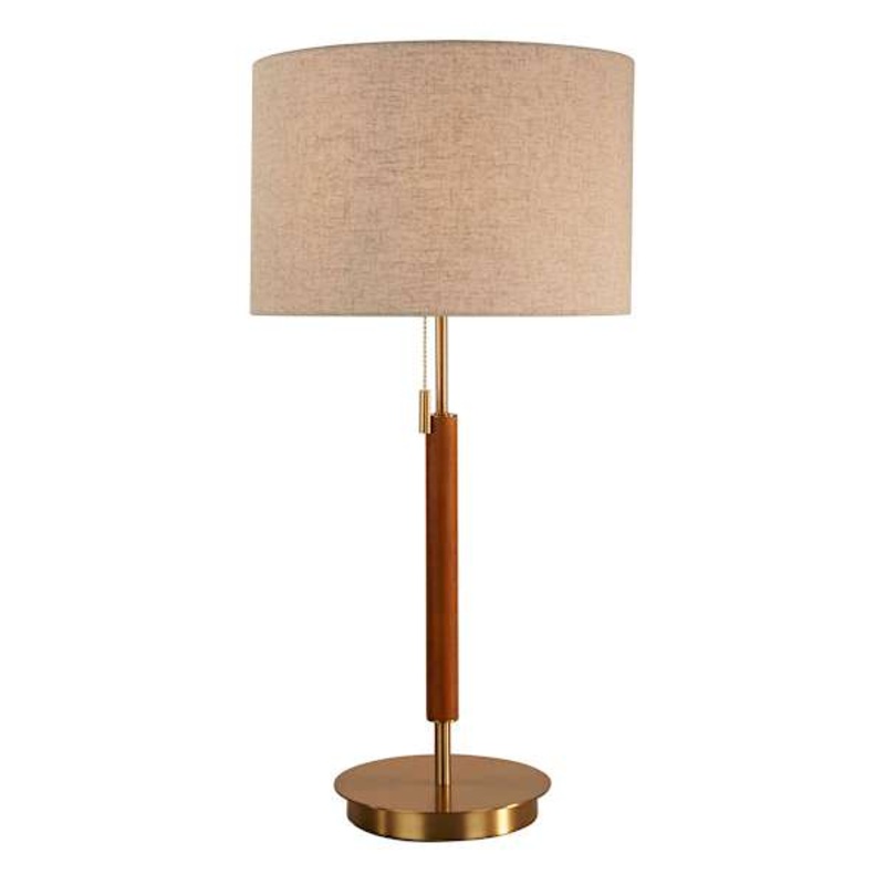Brown Wood & Metal Medium Lamp with Shade, 28″