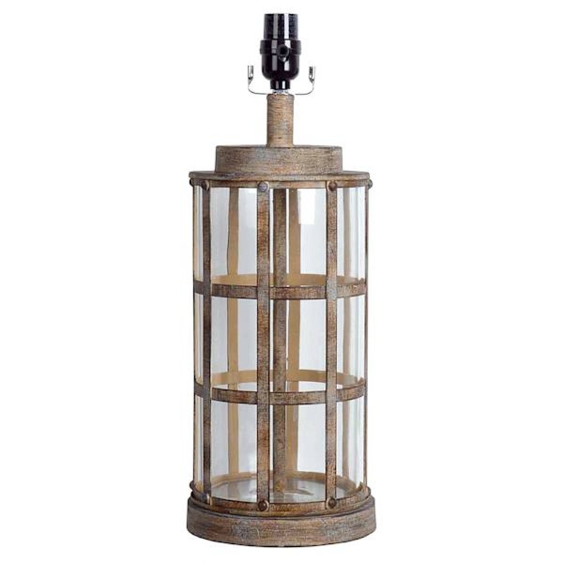 Clear Glass & Tan Metal Medium Table Lamp Base, 19″