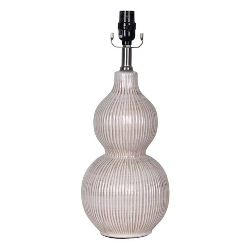 Faded White Double Gourd Medium Table Lamp Base, 19″