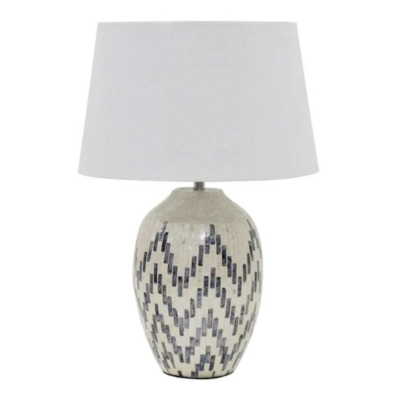 Found & Fable White & Blue Tile Chevron Large Table Lamp with Shade, 28″