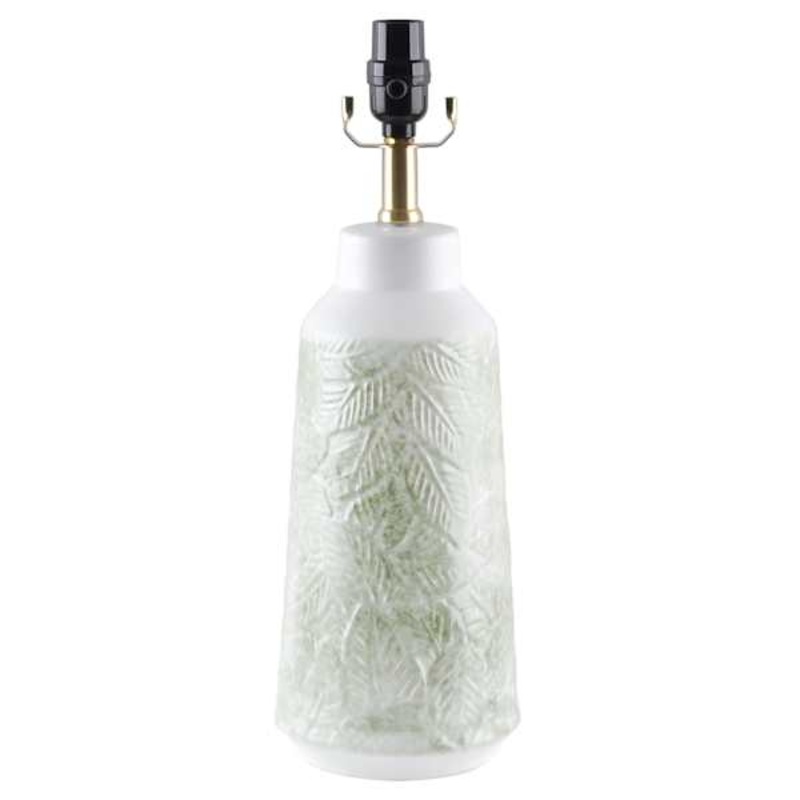 Green & White Embossed Leaf Ceramic Medium Lamp Base, 18″