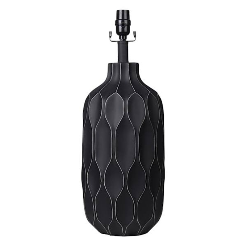 Matte Black Raised Grooves Medium Table Lamp Base, 21″