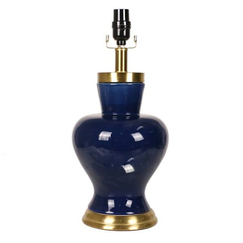 Navy with Gold Detail Ceramic Urn Medium Table Lamp Base, 17″