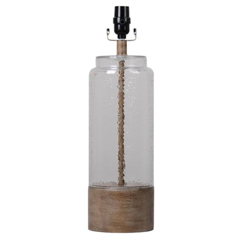Textured Glass with Wood Base Medium Table Lamp Base, 19″