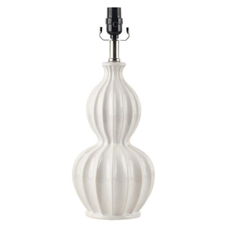White Ceramic Ribbed Medium Table Lamp Base, 19″