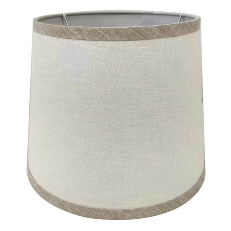 Off-White with Grey Trim Tapered Drum Small Table Lamp Shade, 9x11x9