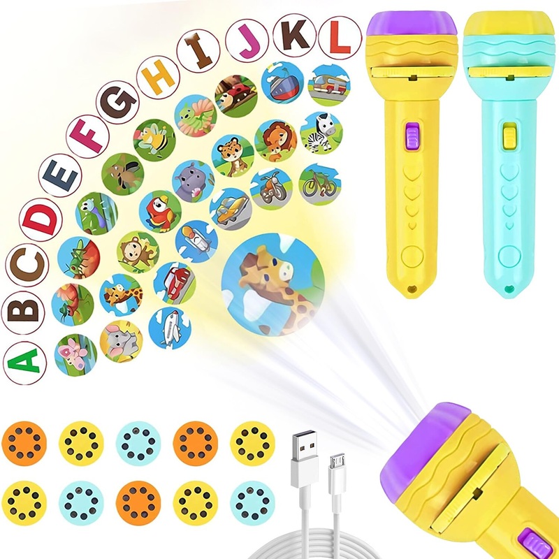 2 pieces of children projector flashlight children’s flashlight projector with 80 patterns of animals fruits of digit bright realistic gift for 2-8 year old young girls energy class A ++