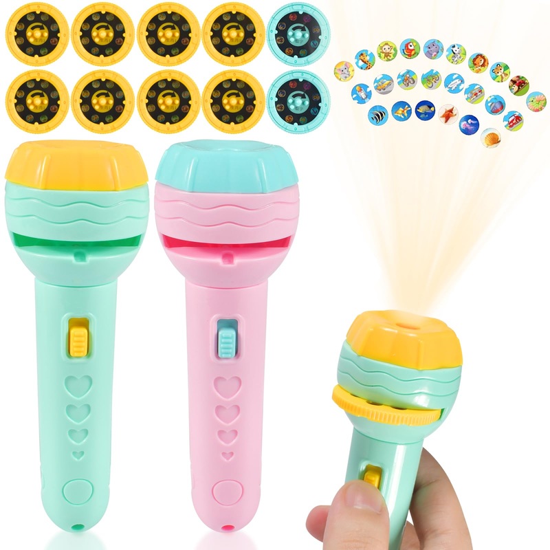 2 pieces of projector flashlight for children slide lamp toys flashlight for children with 80 animal patterns dinosaurs transport vehicles projector gift for early childhood