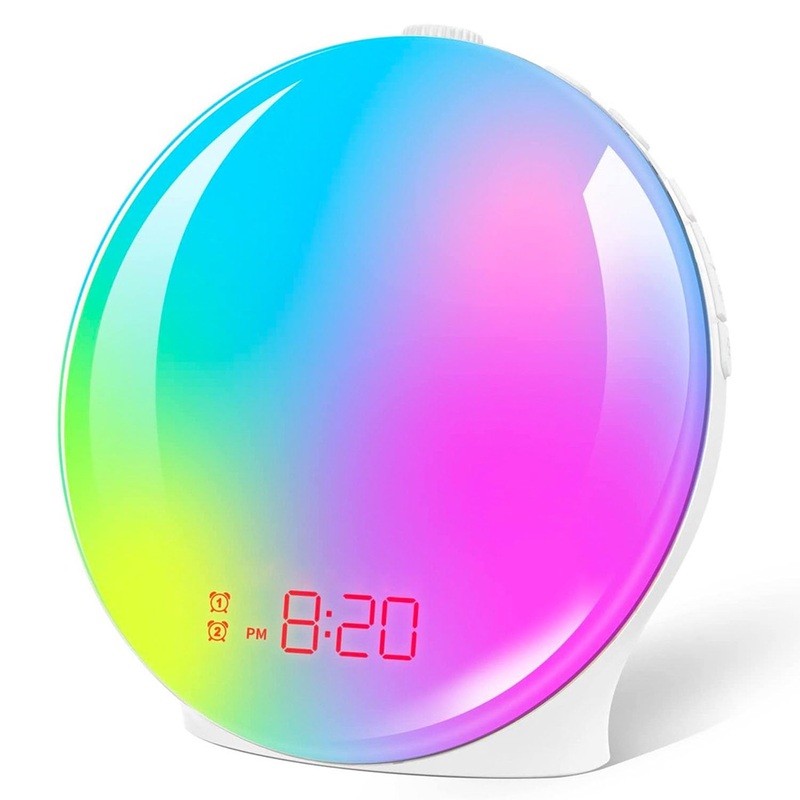 Alarm clock light alarm clock with sunrise/sunset simulation daylight alarm clock with snooze function and dual alarms sunset lamp with 10 natural sounds 7 colors atmosphere lamp
