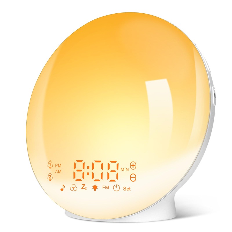Baozily light alarm clock alarm clock with light sunrise sunset simulation wake up light double alarms/snooze 7 natural sounds FM radio 11 color light 20 brightness color
