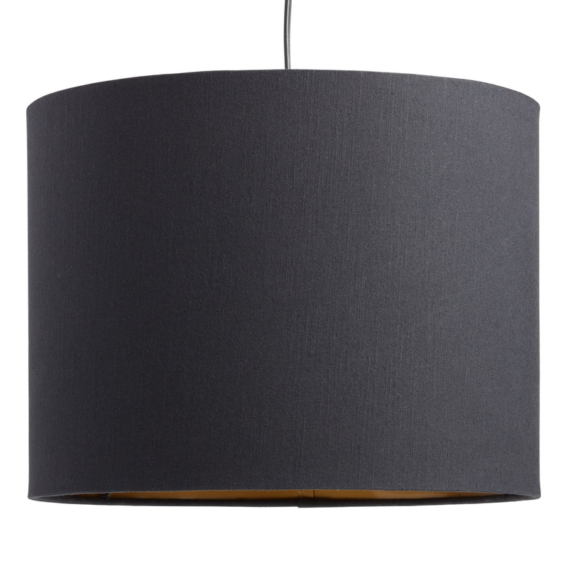 Black Linen Drum Table Lamp Shade with Gold Lining