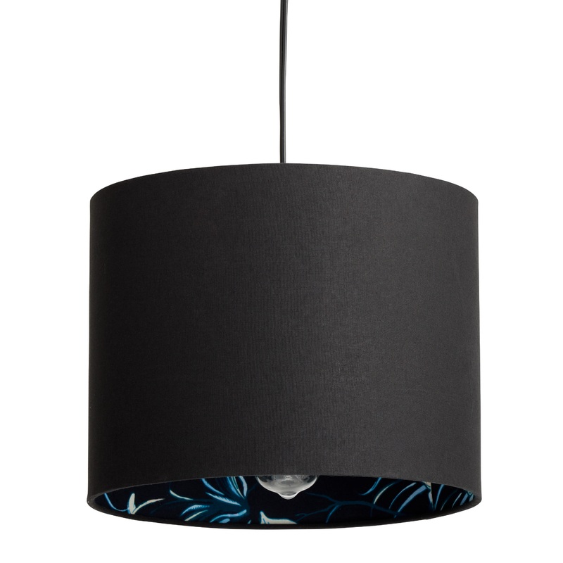 Black Multicolor Floral Inside Print Drum Table Lamp Shade