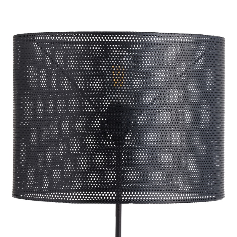 Black Punched Metal Mesh Geo Drum Table Lamp Shade