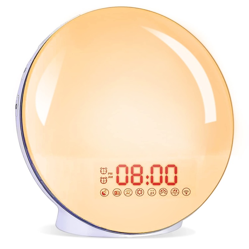Cadrim daylight alarm clock Wake Up light light alarm clock radio alarm clock sunrise sunset with dual alarm clock 7 natural sounds & fm radio & snooze function for adults & children white