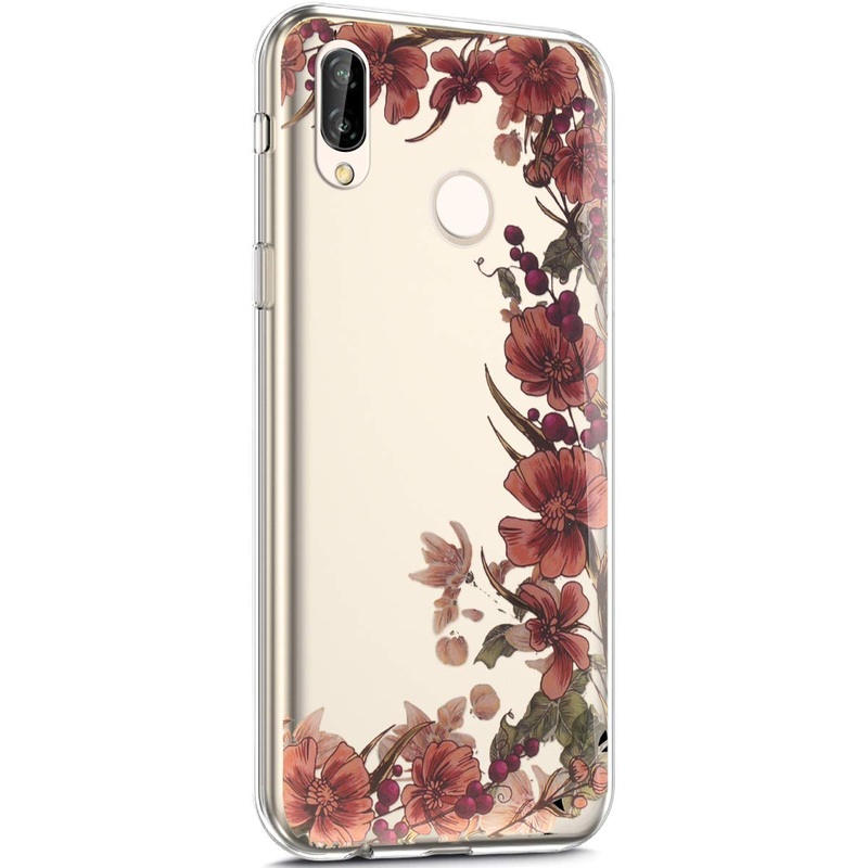 Compatible with Huawei P20 Lite case transparent TPU silicone cell phone shell protective cover with cute pattern ultra thin silicone tpu bumper recovery case cover for huawei p20 lite retro flowers