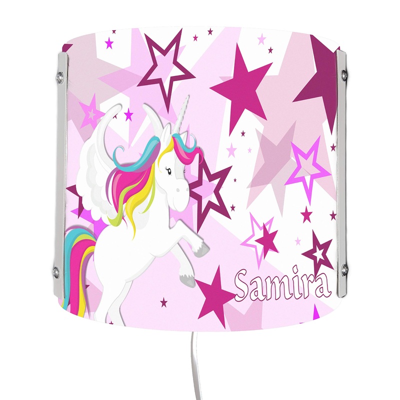 Creadesign WA-1129-02 unicorn star pink children’s room wall lamp personalized with name night light/slumbering light for socket E14 22 x 22.5 x 8.5 cm