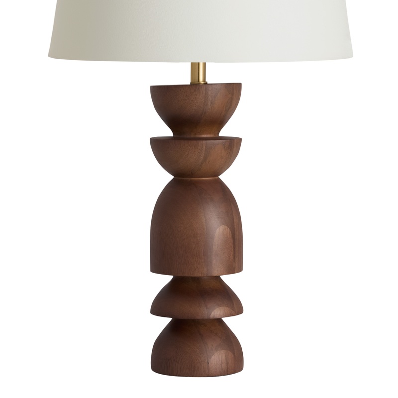 Dark Walnut Carved Geo Sculptural Column Table Lamp Base