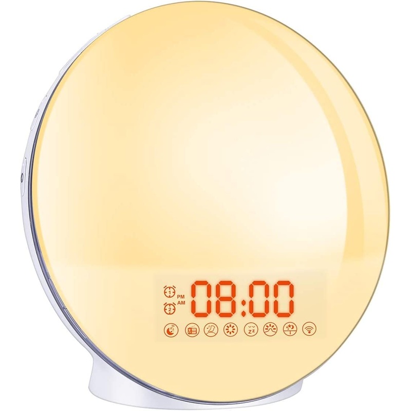 Daylight alarm clock wake up light light alarm clock bawoo sunrise sunset alarm clock radio holes with 7 natural tones 20 brightness 2 alarms slumber function FM radio for adults & children
