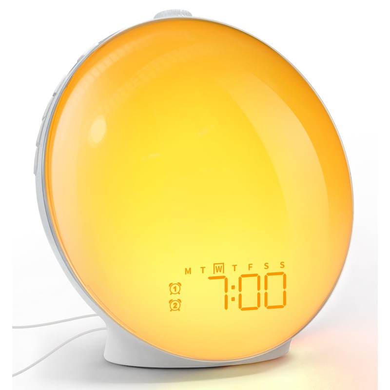 DEKALA light alarm clock daylight sunrise sunset simulation full picture Wake Up Light with double alarms rotation button natural sounds slumber function for adults & children full screen – classic (no app control)