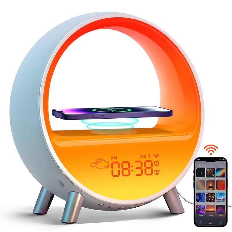 DEKALA LIGHTWACKE Daily light alarms sunrise and sunset simulation bedside lamp with wireless 15W loading touch and app control compatible with Alexa- intelligent (app control)