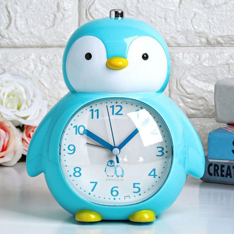 EXQUILEG Children’s Alarm Clock Penguin Analogue Alarm Clock with Alarm Snooze and Light without Ticking for Girls and Boys (Blue)