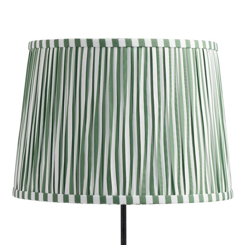 Green and White Cotton Offset Stripe Drum Table Lamp Shade