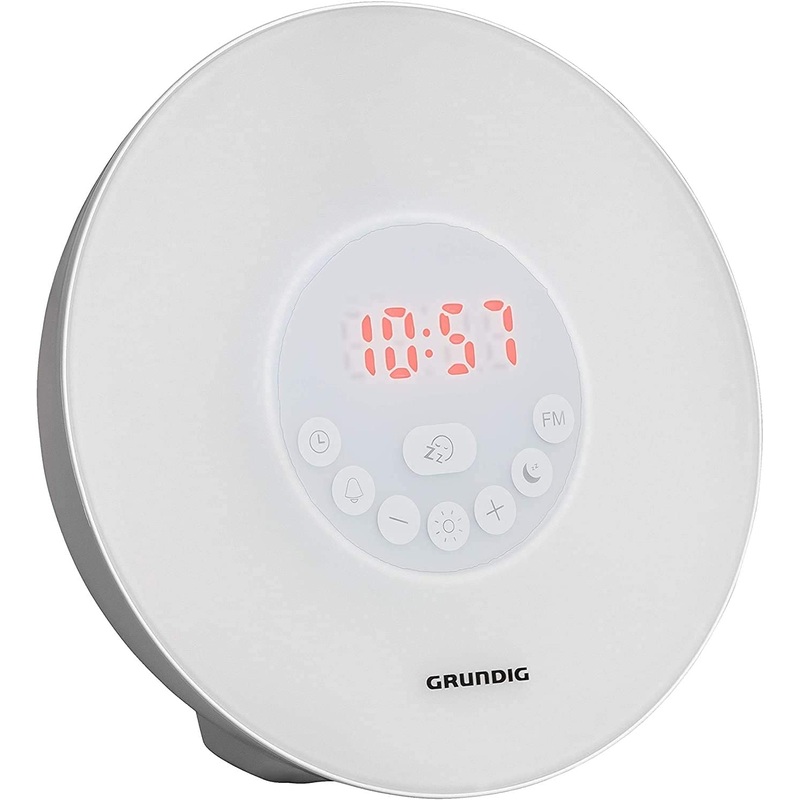 Grundig radio alarm clock with sunrise simulation |Atmospheric light with different LED colors |Waking up through natural sounds or radio |Slumber function
