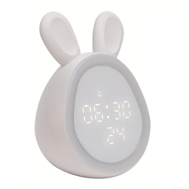 Heibteny Kinder Lichtwecker Wecker Cute Rabbit of cute children’s alarm clock electronic alarm clock on bed with night light for children girls (white)