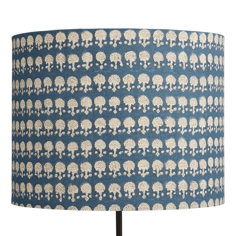 Indigo Linen Tree of Life Block Print Drum Table Lamp Shade