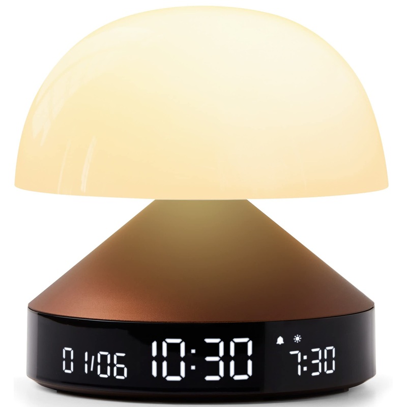 Lexon Mina sunrise alarm clock – including alarm light and sunset simulation – wireless and rechargeable – Bronze 11cm Dark Red