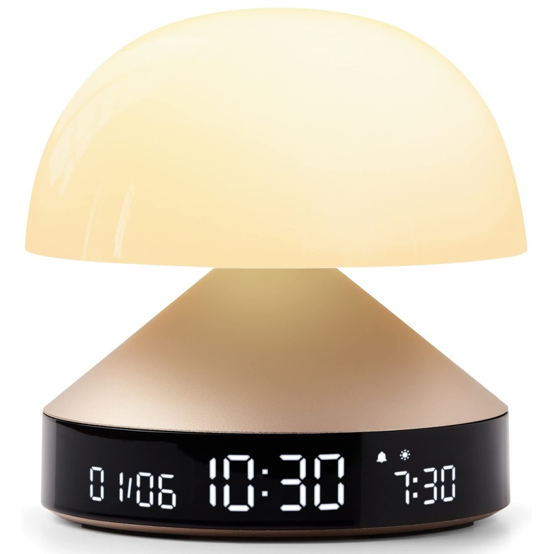 Lexon mina sunrise alarm clock – including alarm light and sunset simulation – wireless and rechargeable – soft gold 11cm gold