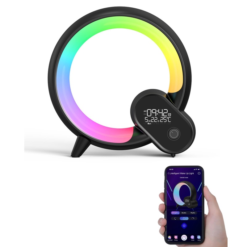 Light alarm clock daylight alarm clock wake up light radio alarm clock with light 12 alarm clocks natural noises app control Bluetooth audio digital alarm clock bedside lamp night light adults