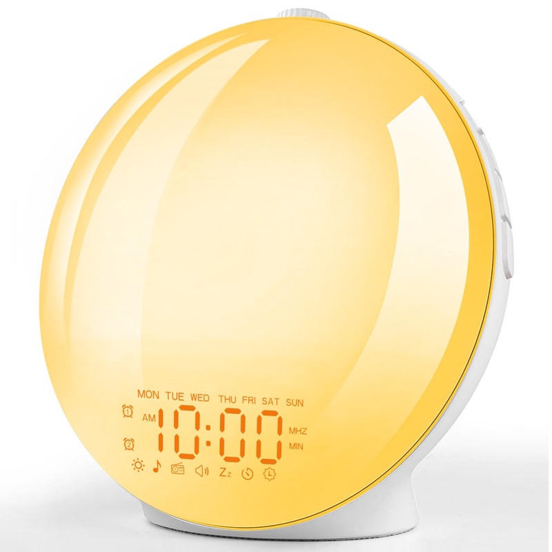 Light alarm clock daylight alarm clock wake up light sunrise sunset simulation alarm clock with light digital 2 alarms 8 natural noises 14 color light 20 brightness bedside lamp warm