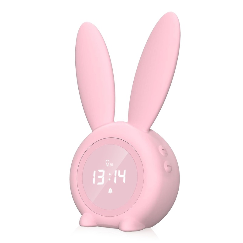 MIIKUU alarm clock digital children children’s alarm clock girl rabbit cute rabbit light alarm clock children creative bedside lamp snooze function wake up time control night light for girls boys pink a-rosa