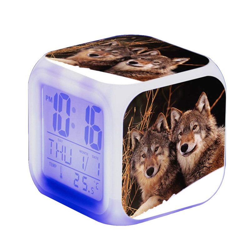Nicole Knupfer Wolf alarm clock children Led Night bedside alarm clock square illuminated lcd o’clock wake up alarm clock gift pattern Wolf (#10)