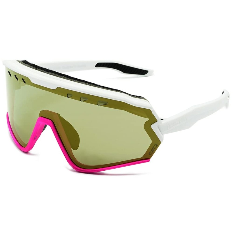 Phieres Sharkbiteph Origin – Unisex sports glasses with ecological organic TPU frame extended ventilation polarized UV400 protection MTT WHT pink / gold