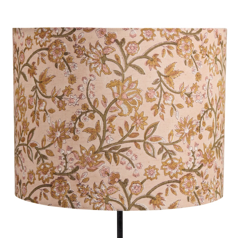 Pink and Taupe Floral Block Print Drum Table Lamp Shade