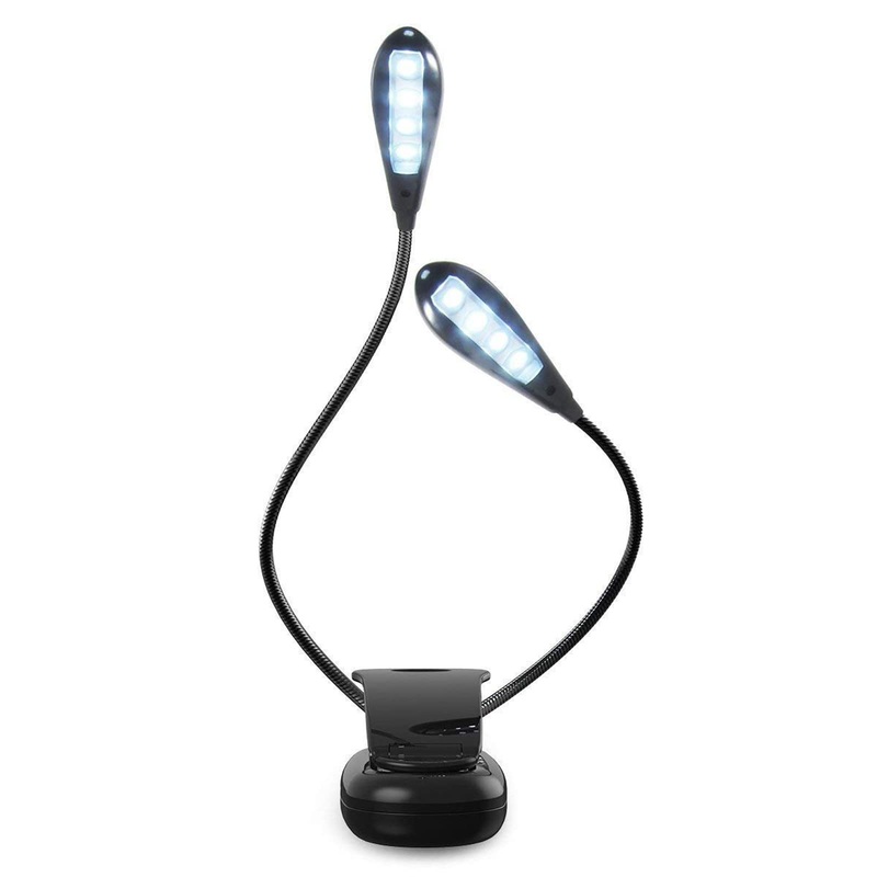 Portable LED reading lamp Book Claim Book lamp Clamping lamp with 8 LED USB clamping lamp Grade lamp/piano lamp book lights light 2 arms 360 flexible for night reading in the bed 8LE-black