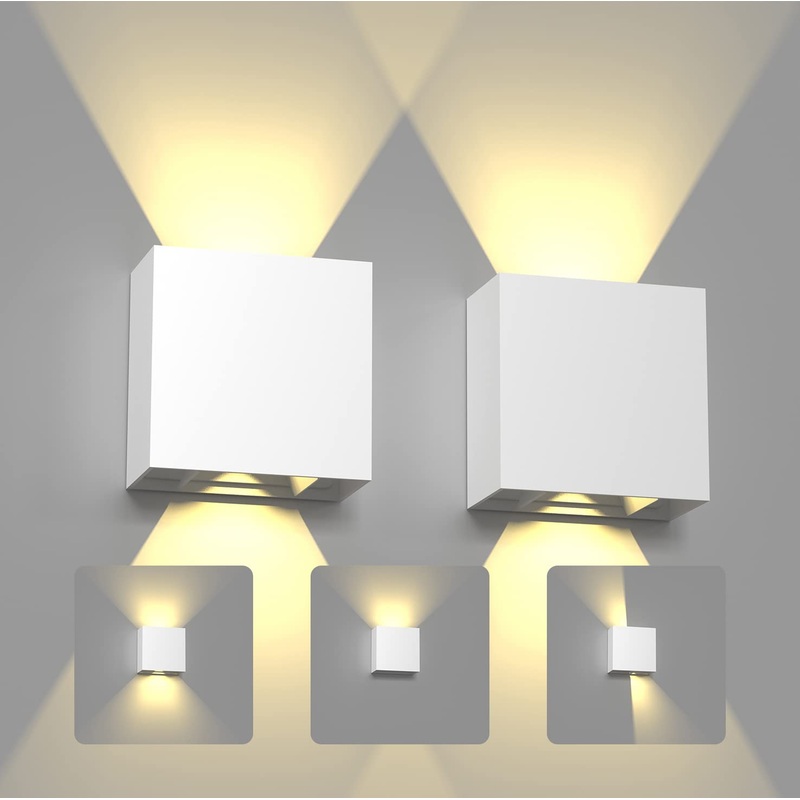 Wall lights indoor external 2PCs LED wall lighting 6W 3000K Warm white lights IP65 waterproof up and from modern wall lamp for hallway for hallway living room balcony stairs veranda shop outdoor outer lamp white-hot-white-2pack