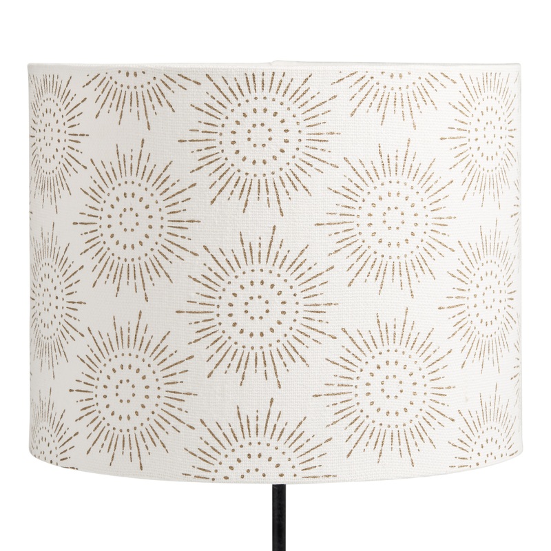 White and Gold Linen Sun Block Print Drum Table Lamp Shade