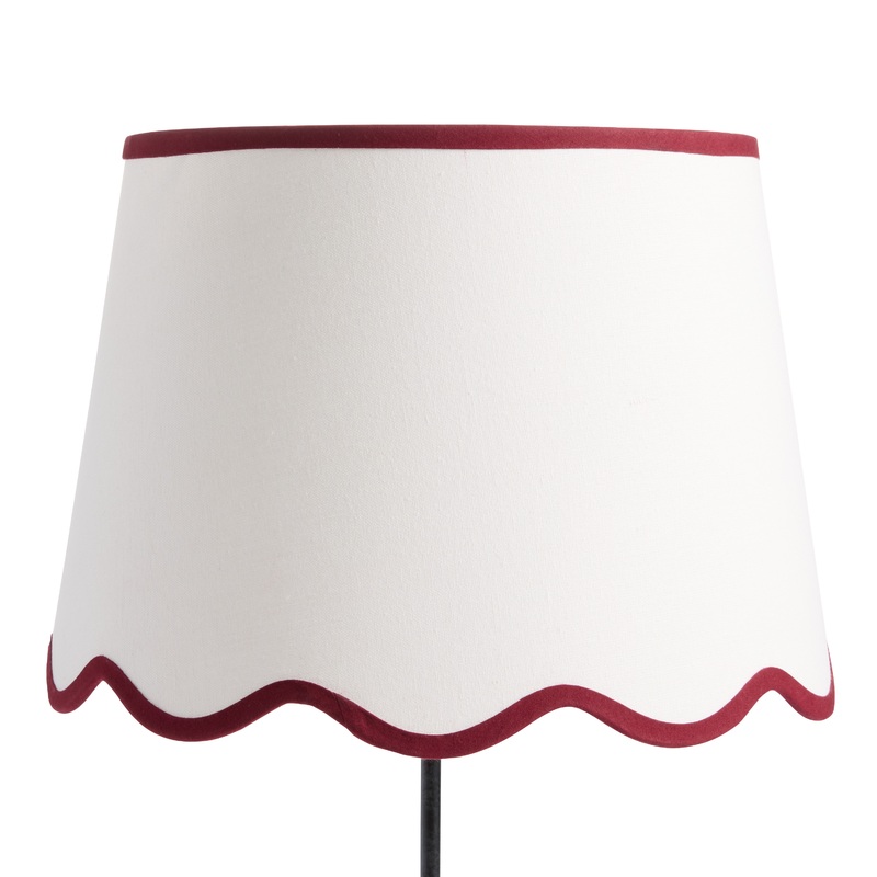 White and Red Trim Stretch Cotton Scalloped Table Lamp Shade